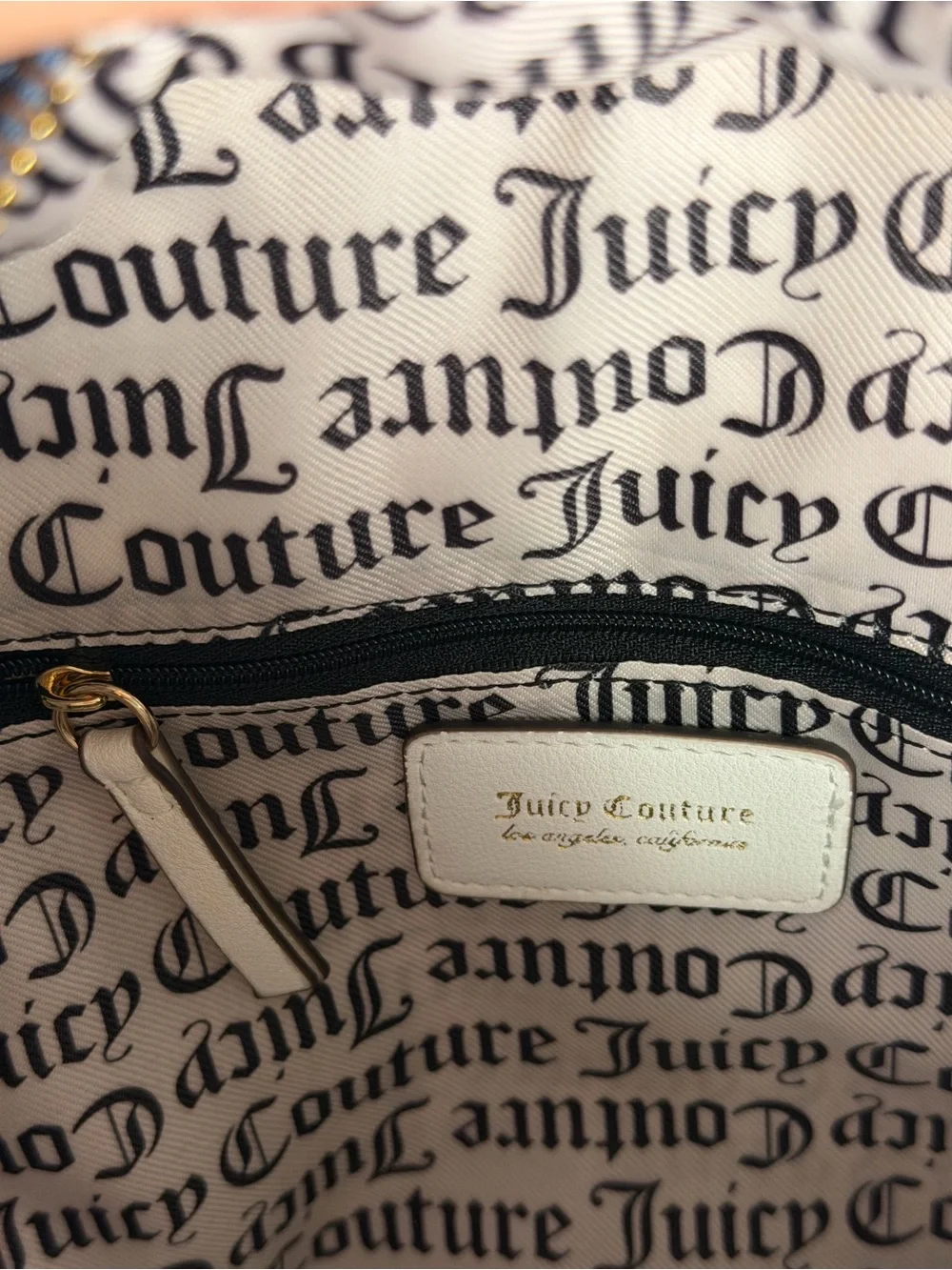 Juicy Couture Blue Check Mini Backpack with White Trim and Gold Accents